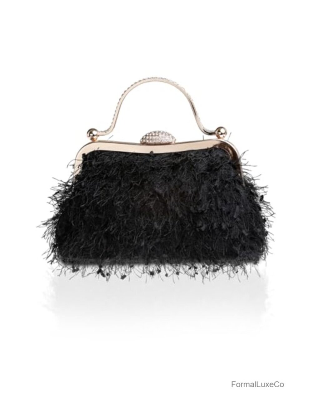 Fluffy Fringe Clutch Rhinestone Evening Handbag Formal Purse